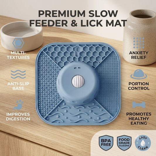 [Upgraded] 2-in-1 Slow Feeder & Anxiety Relief Lick Mat for Dogs & Cats